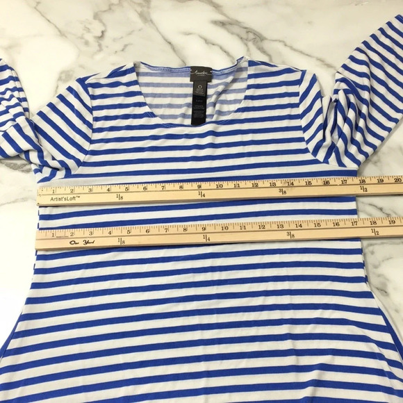 Chicos Travelers Classic Blue White Stripe Top Womens 0 Small 4 3/4 Sleeve Tunic - Picture 9 of 12